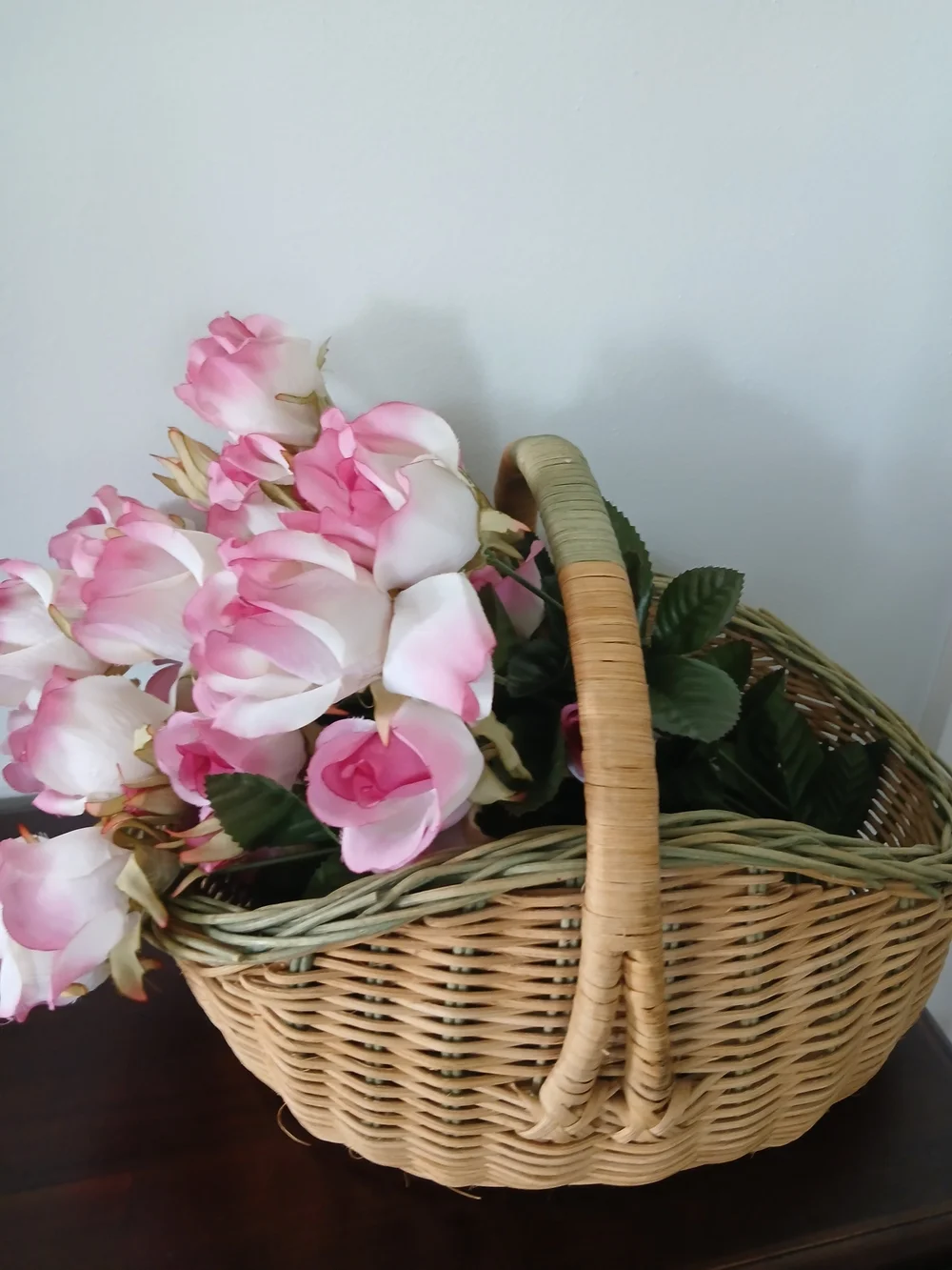 Pink Rose Floral Basket Accent by